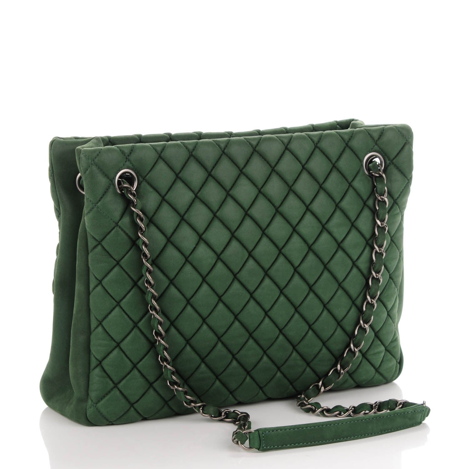 Chanel Iridescent Calfskin New Bubble Quilt Small Tote Green 3 of 7