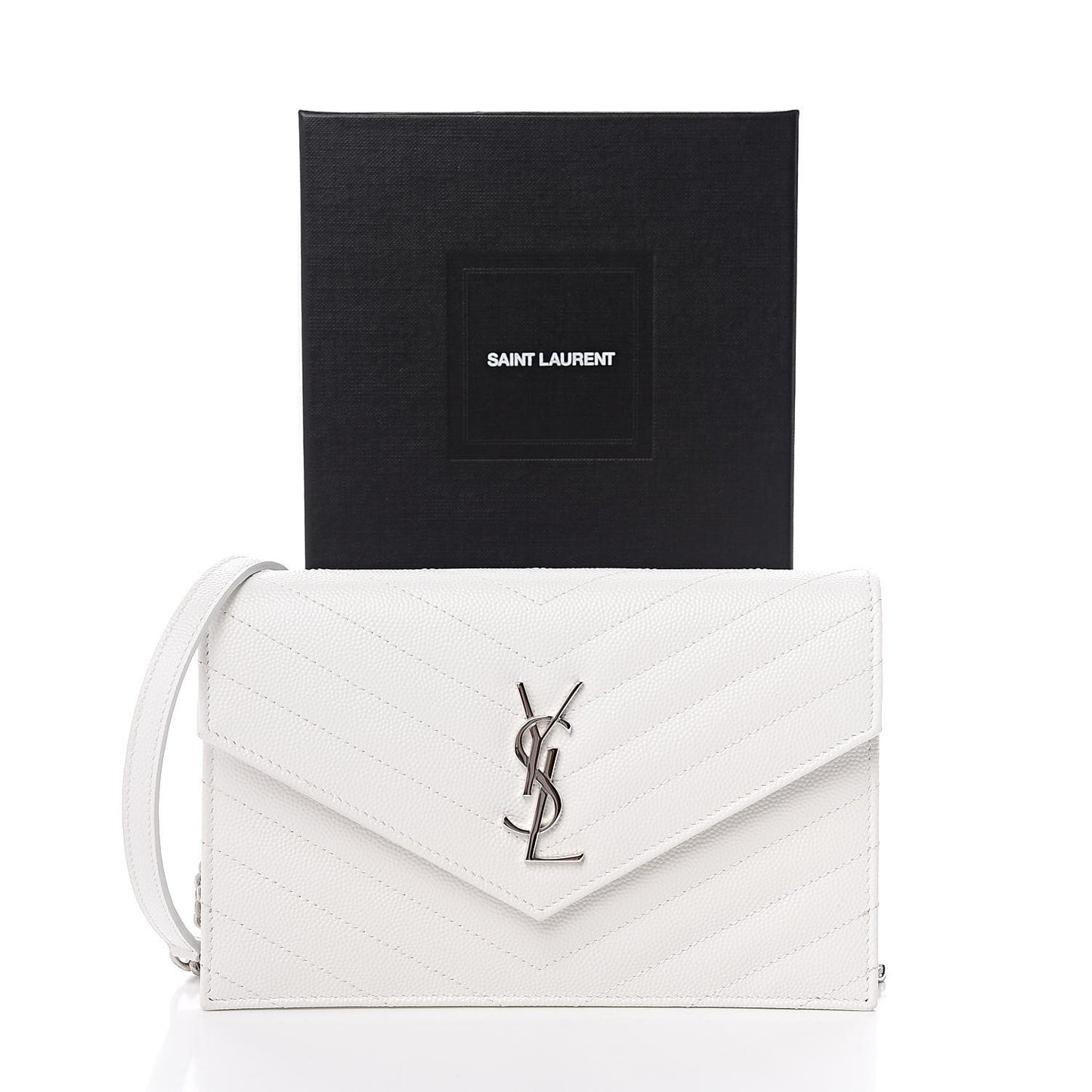 Grain De Poudre Matelasse Chevron Monogram Envelope Chain Wallet Optical White