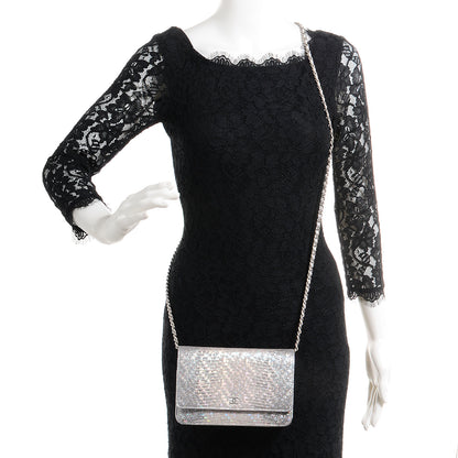Chanel Iridescent Lizard Embossed Wallet on Chain WOC Silver 2 of 8