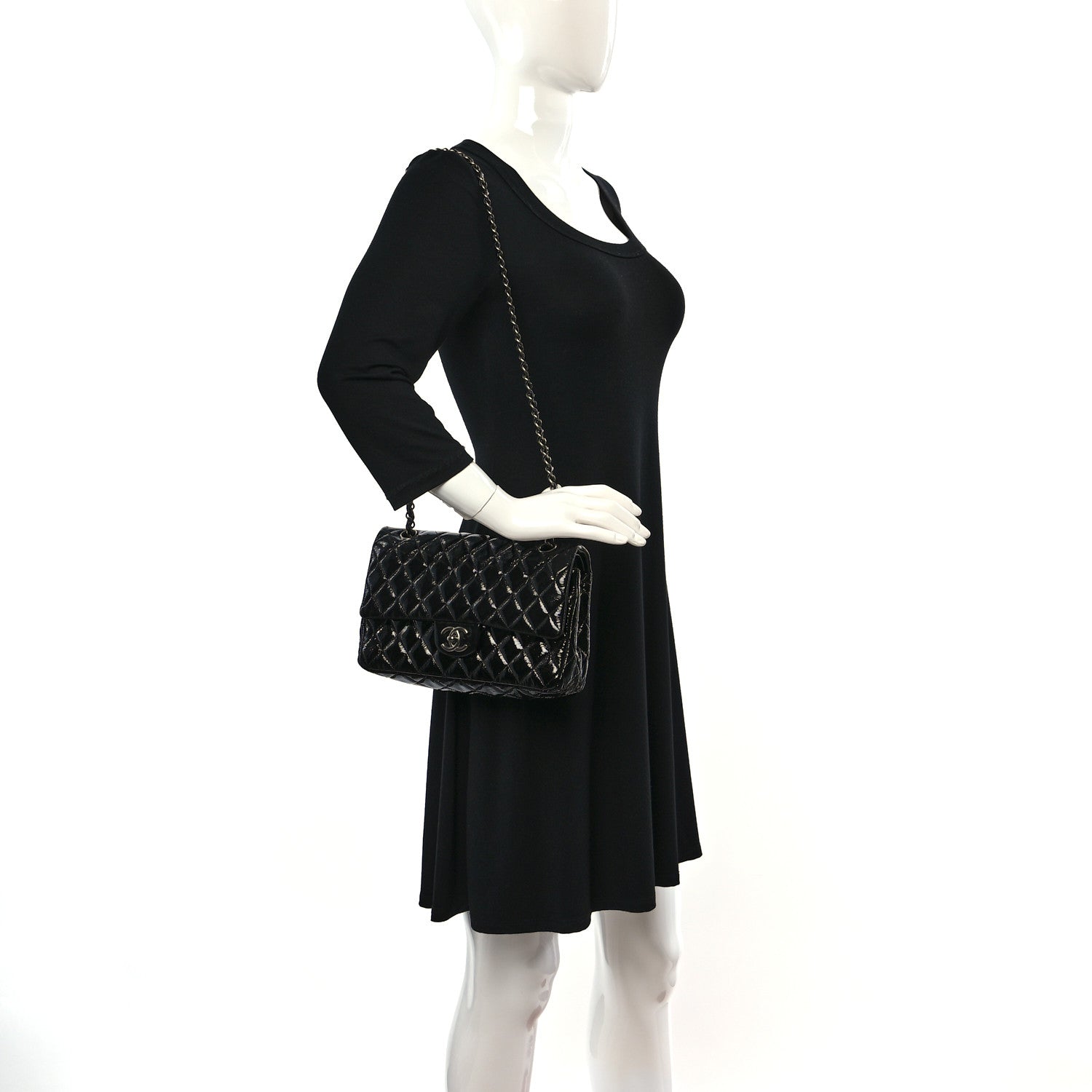 Chanel Crumpled Patent Quilted Medium Double Flap Black 2 of 9