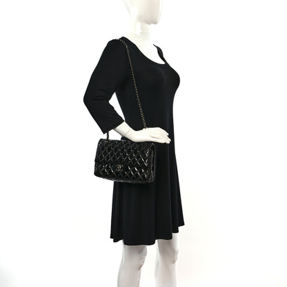 Chanel Crumpled Patent Quilted Medium Double Flap Black 2 of 9