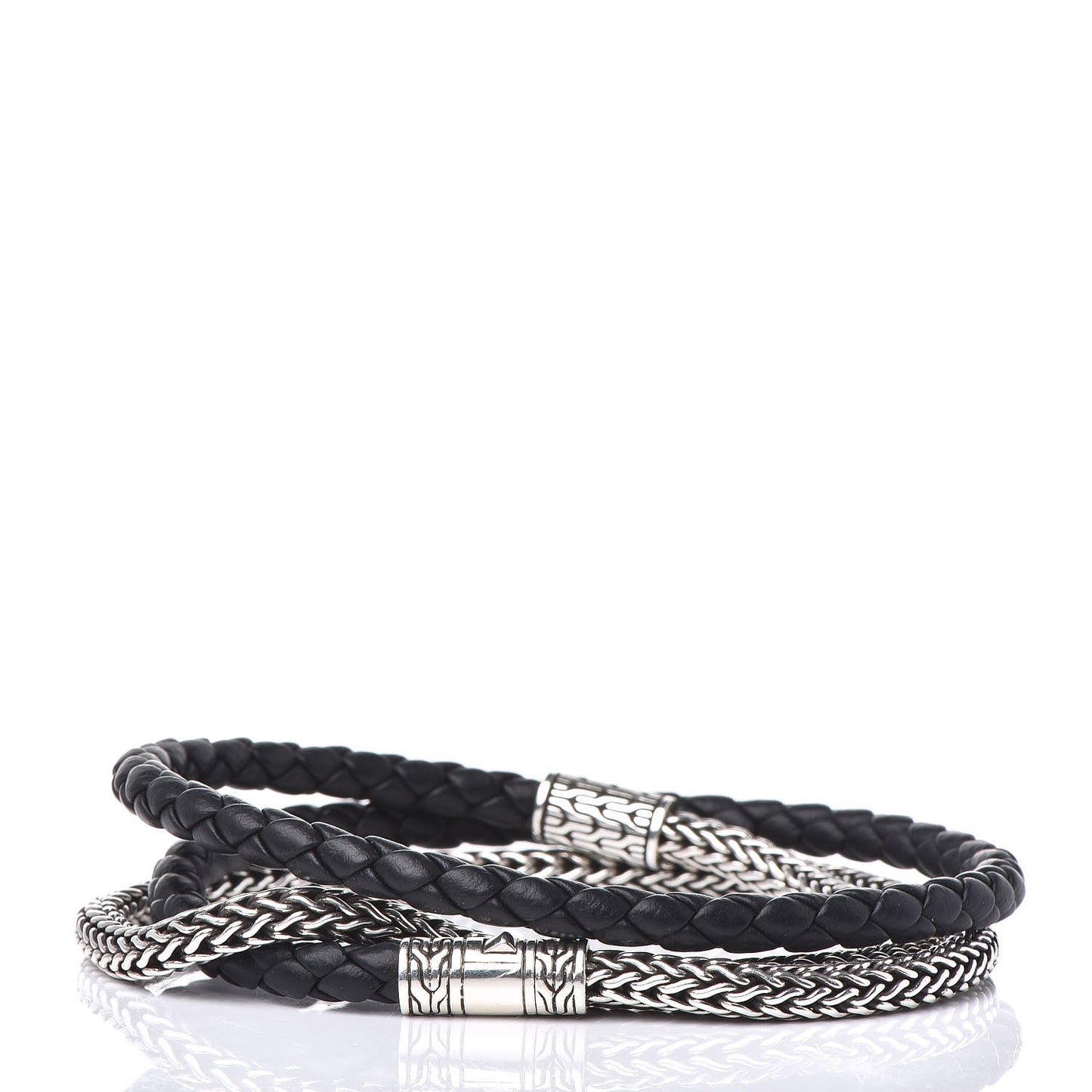 Sterling Silver Calfskin Classic Chain Triple Wrap Bracelet