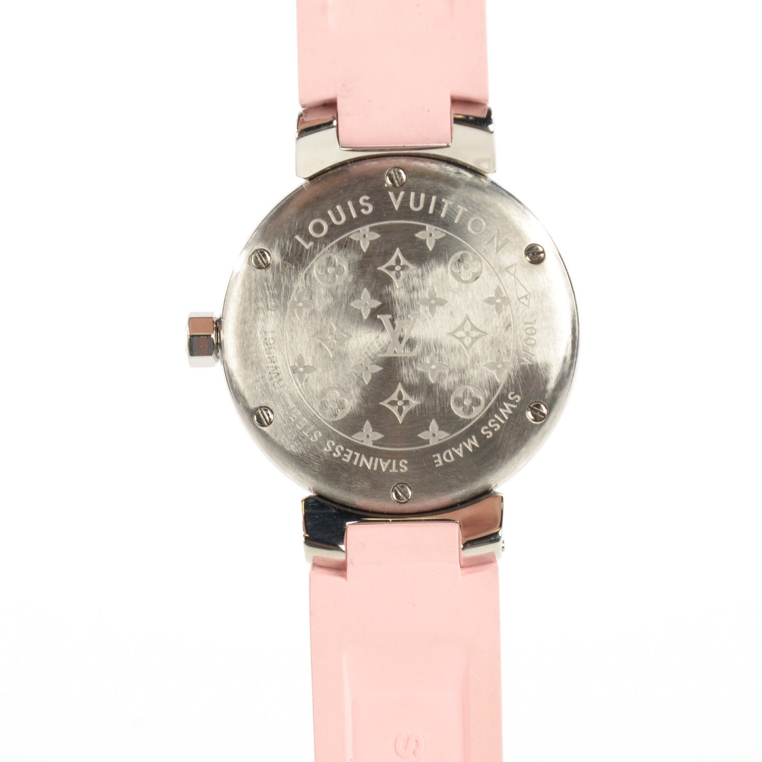 Louis Vuitton Stainless Steel Rubber 28mm Lovely Diamonds Tambour Watch Rose 3 of 8