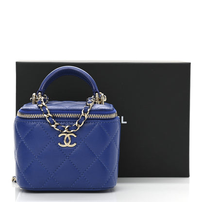 Chanel Lambskin Quilted Top Handle Mini Vanity Case With Chain Blue 11 of 11