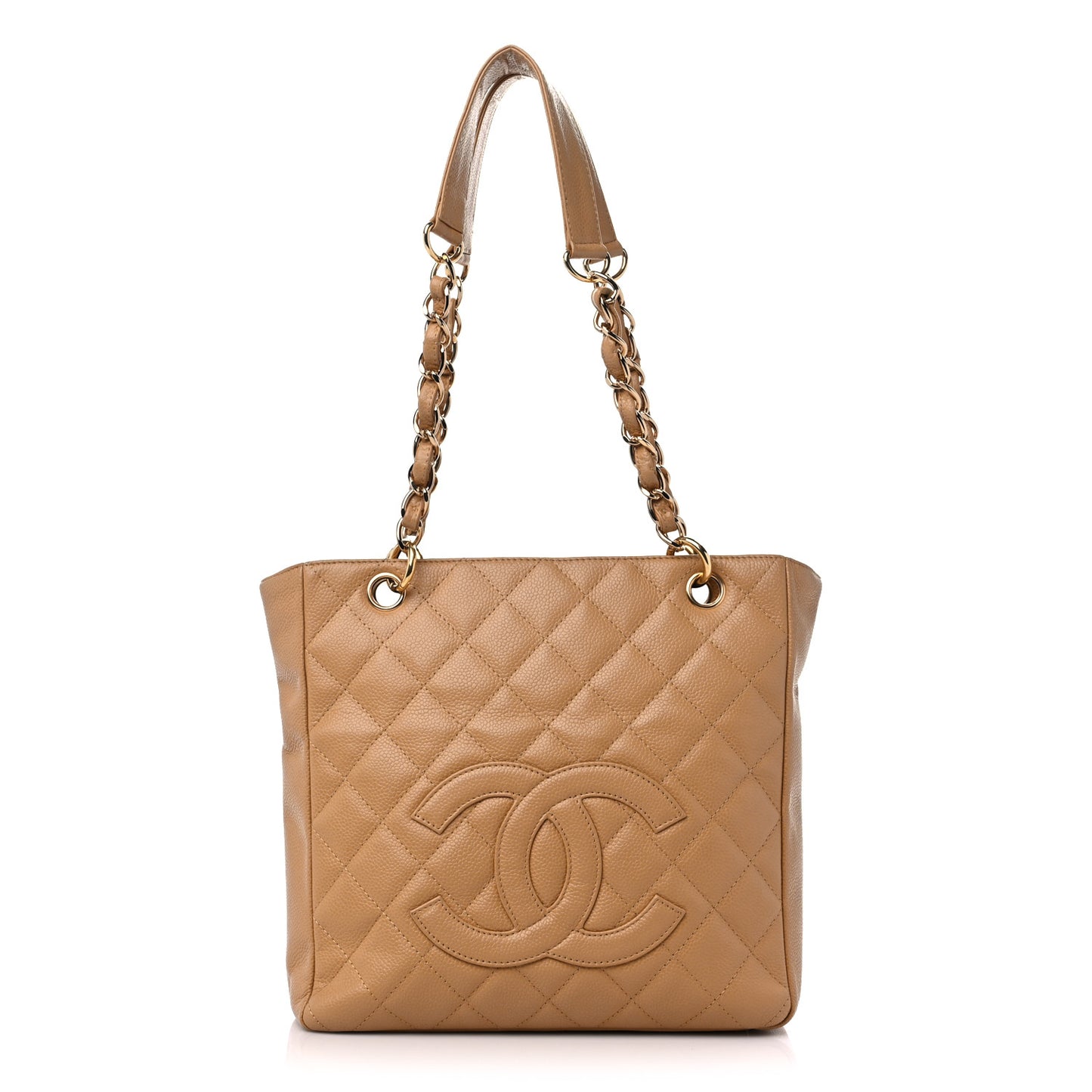 Caviar Quilted Petit Shopping Tote PST Beige