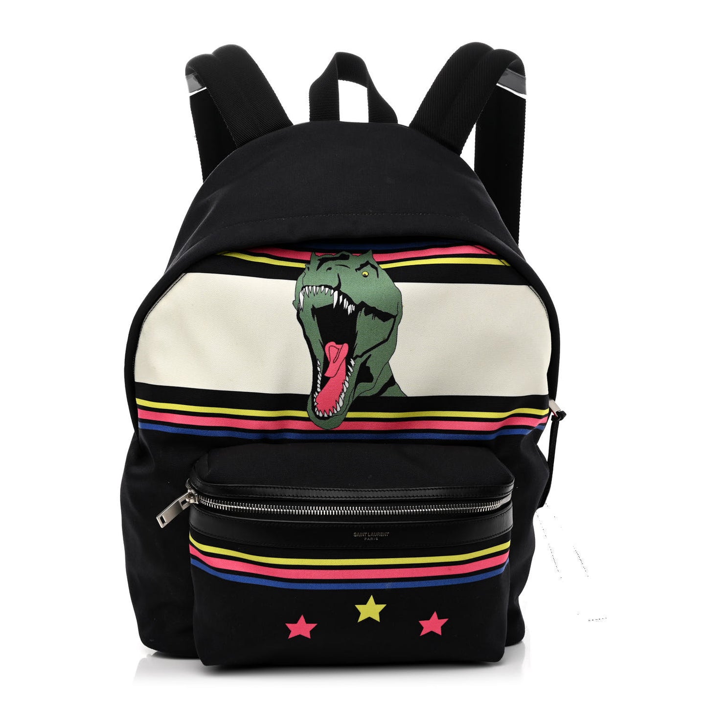 Nylon Twill Dinosaur Print City Backpack Black Multicolor