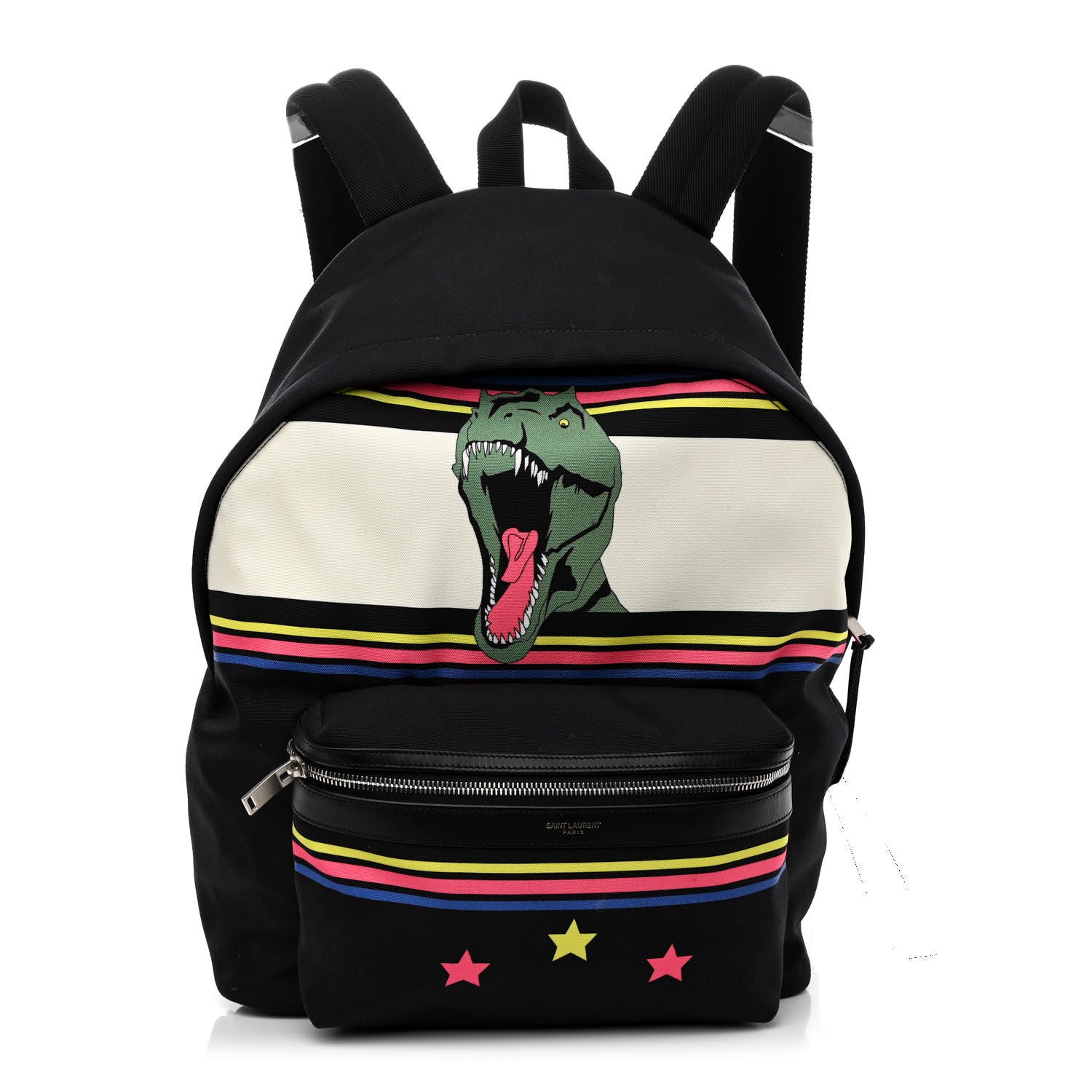 Saint Laurent Nylon Twill Dinosaur Print City Backpack Black Multicolor 1 of 14