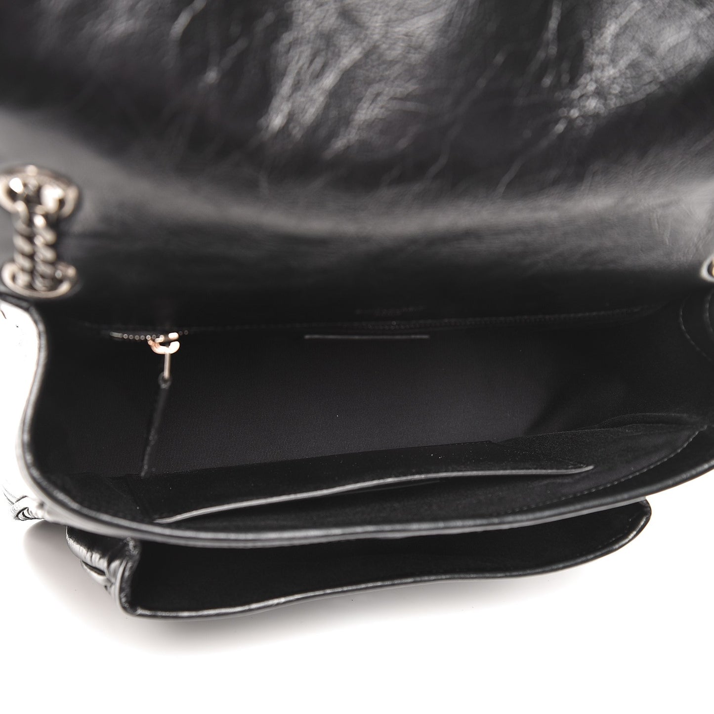 Crinkled Calfskin Matelasse Monogram Medium Niki Chain Satchel Black