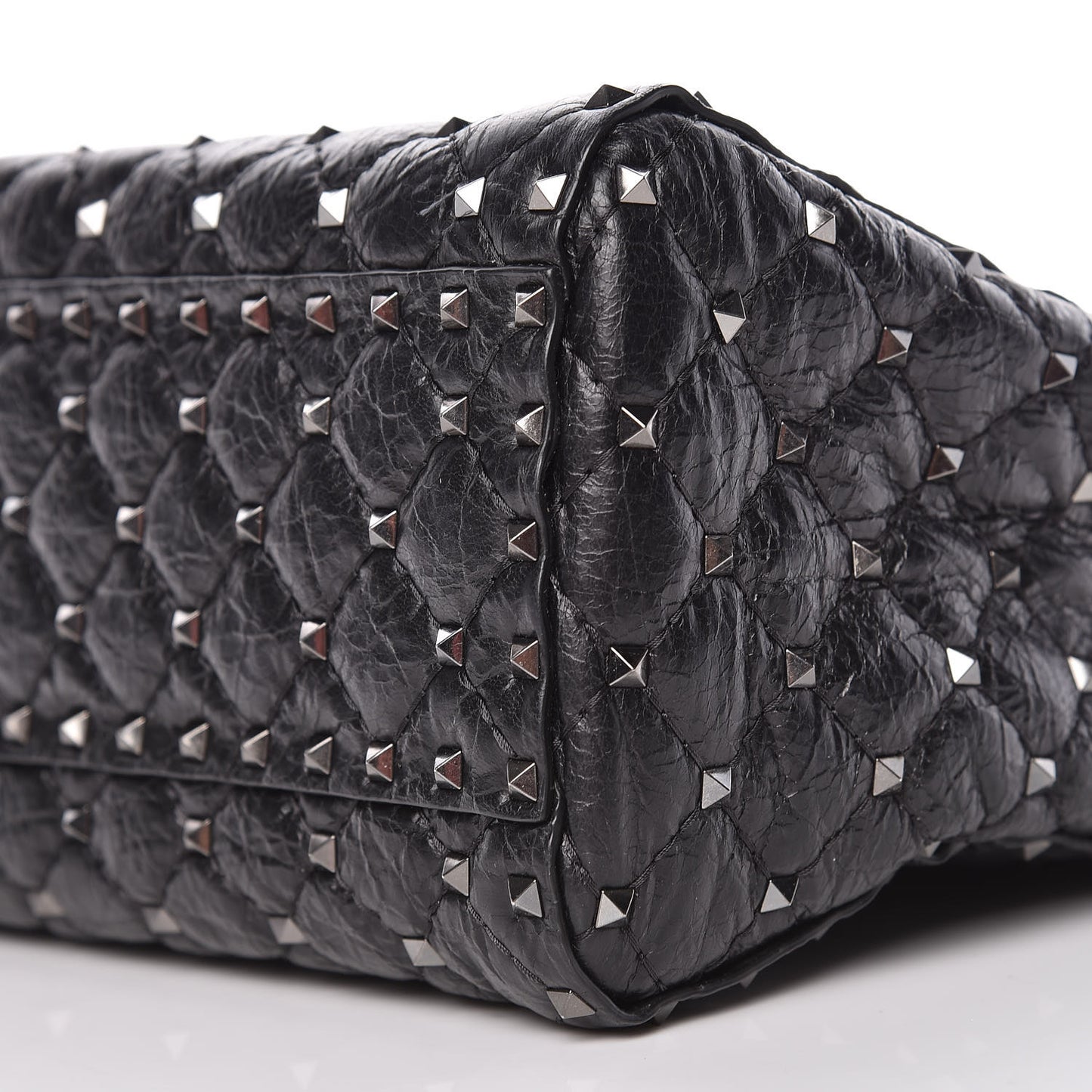 Craquele Nappa Rockstud Spike Tote Black
