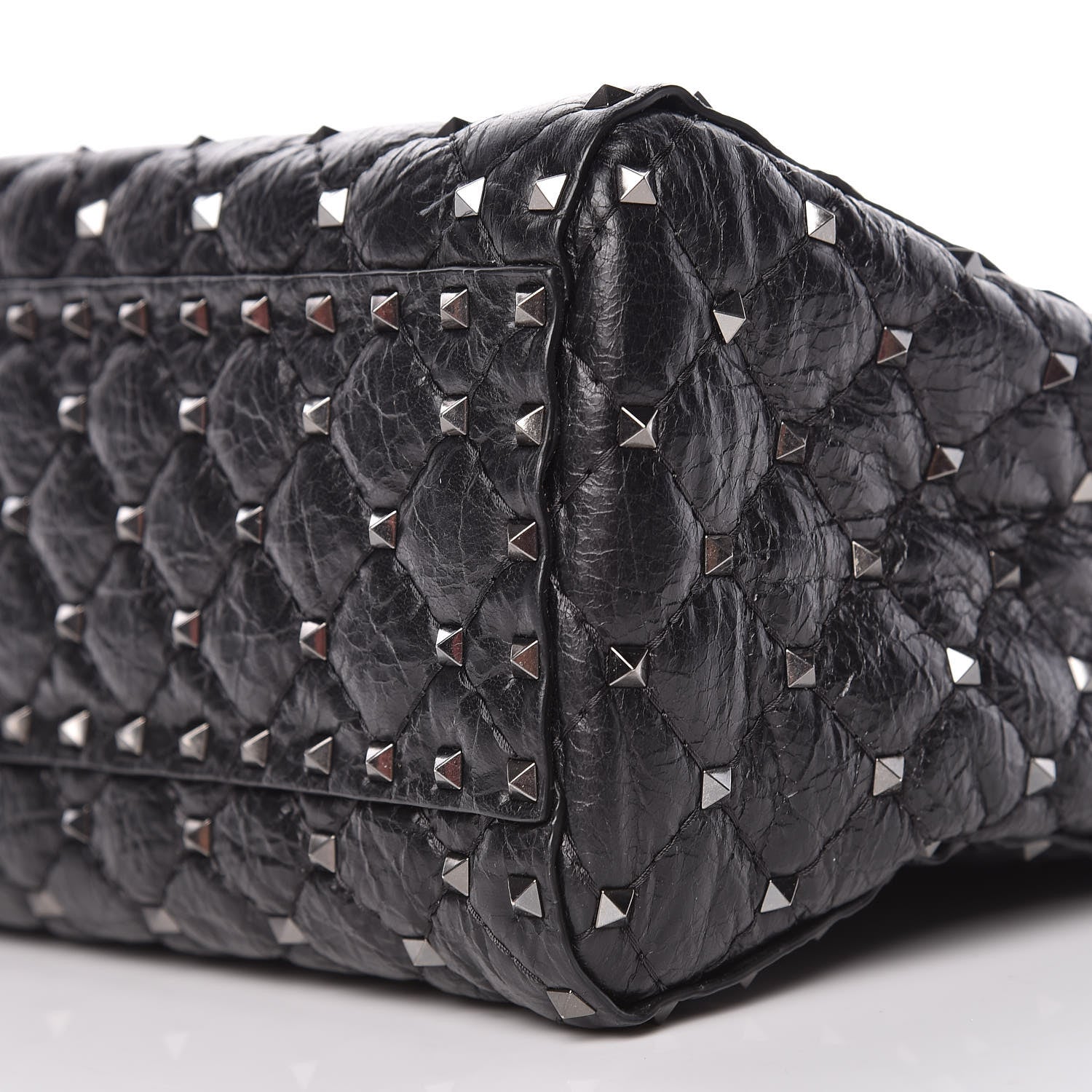 Valentino Garavani Craquele Nappa Rockstud Spike Tote Black 9 of 9