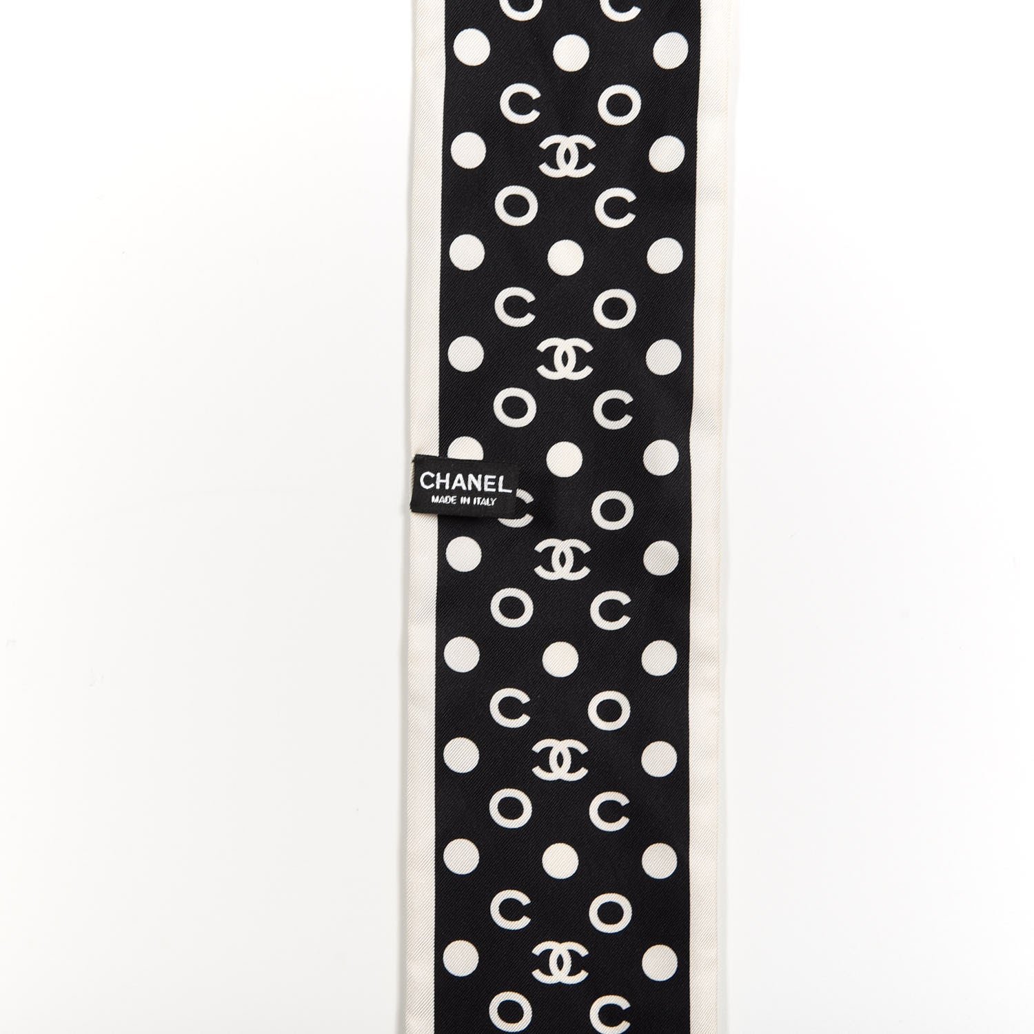 Chanel Silk CC Twilly Hair Tie Black White 3 of 6