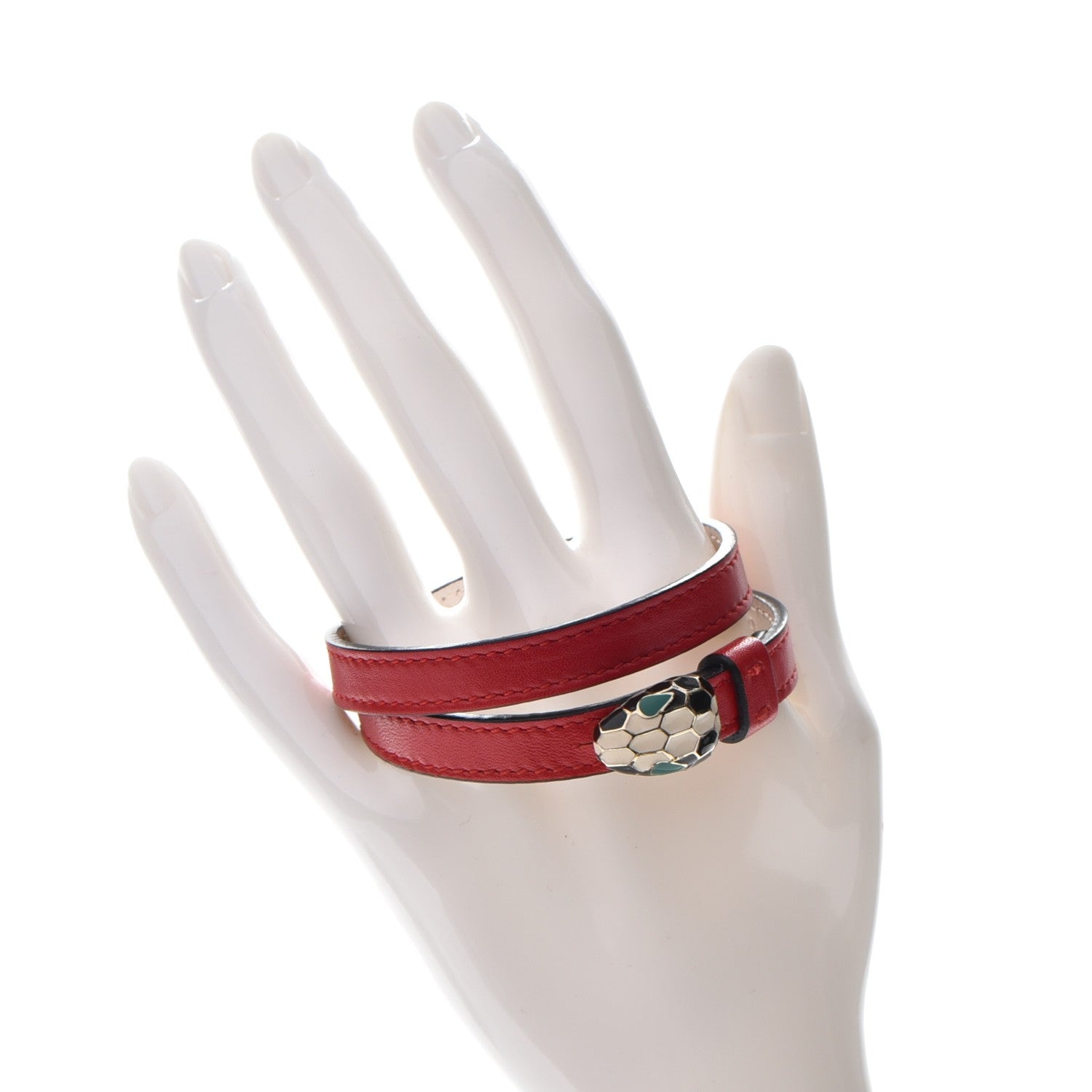 Bulgari Calfskin Serpenti Forever Double Coil Bracelet M Red 2 of 6