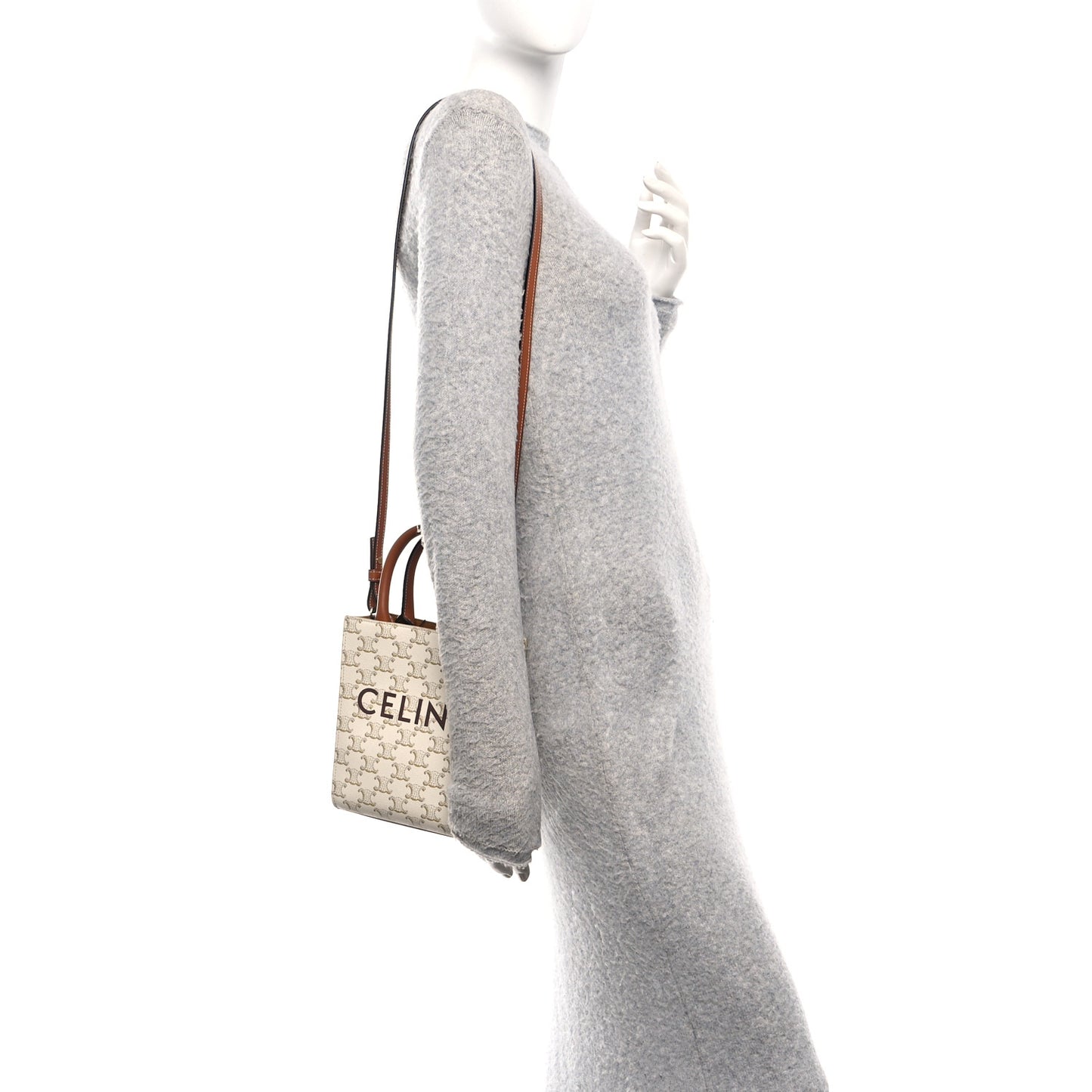Triomphe Canvas Calfskin Mini Vertical Cabas White