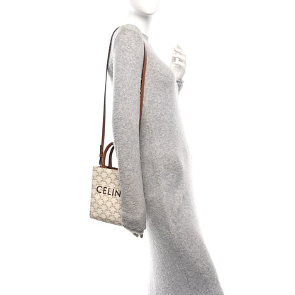 Celine Triomphe Canvas Calfskin Mini Vertical Cabas White 2 of 13