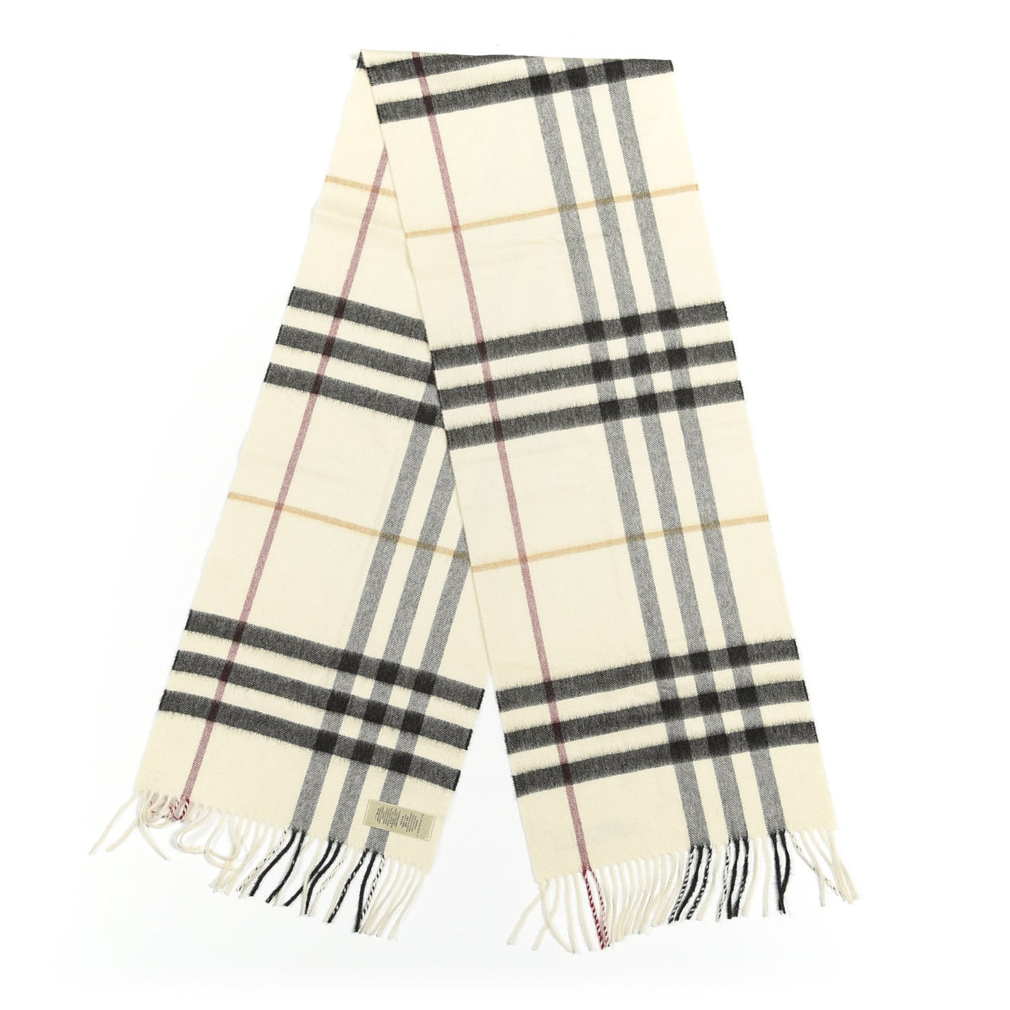 Cashmere Giant Check Fringe Scarf Natural White