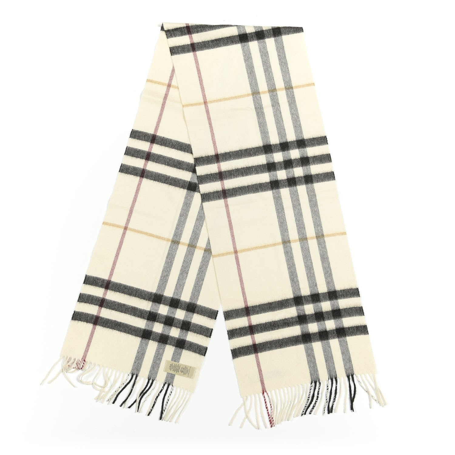Burberry Cashmere Giant Check Fringe Scarf Natural White 2 of 4