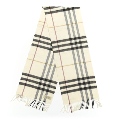 Burberry Cashmere Giant Check Fringe Scarf Natural White 2 of 4