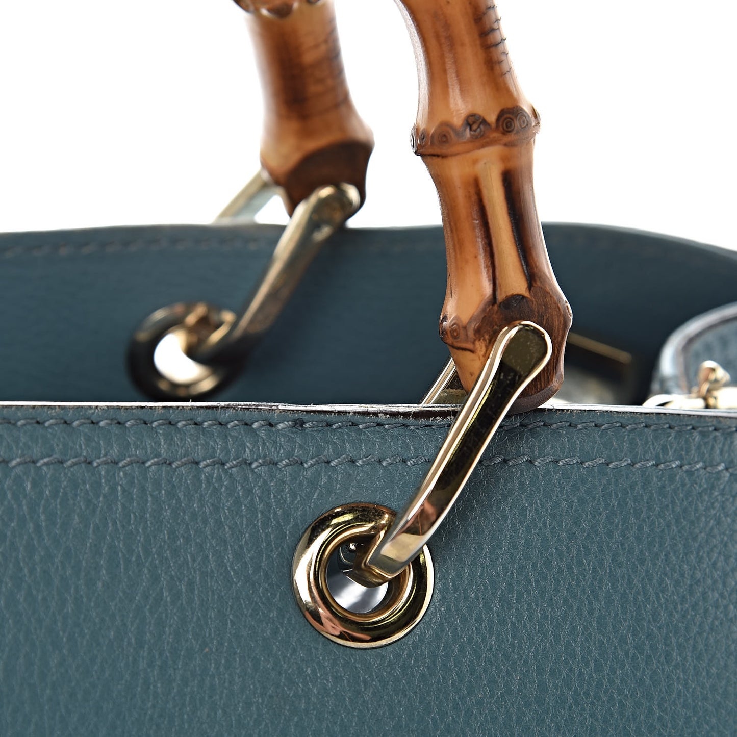 Pebbled Calfskin Medium Bamboo Shopper Tote Light Blue