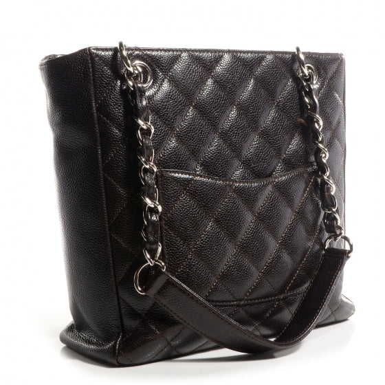 Chanel Caviar Petit Shopping Tote PST Dark Brown 3 of 7