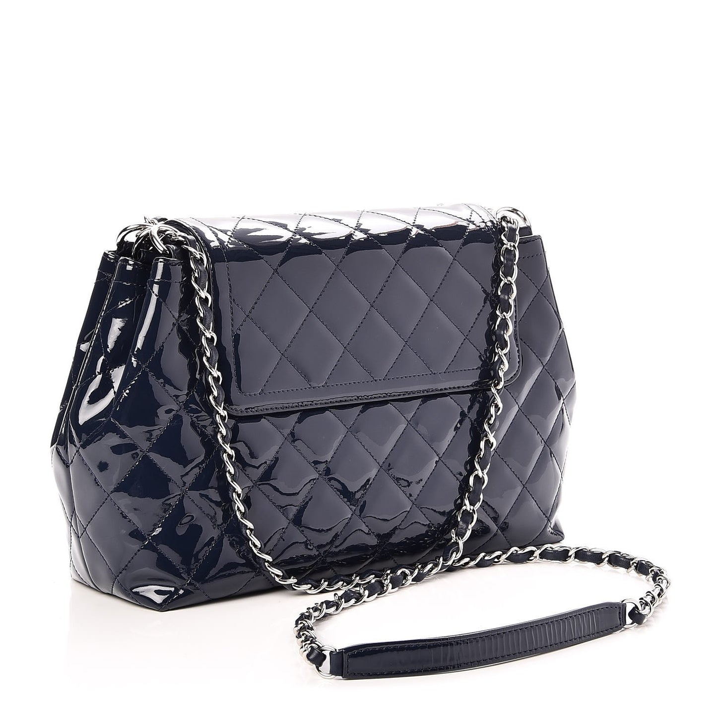 Patent Quilted Large Coco Shine Accordion Flap Navy