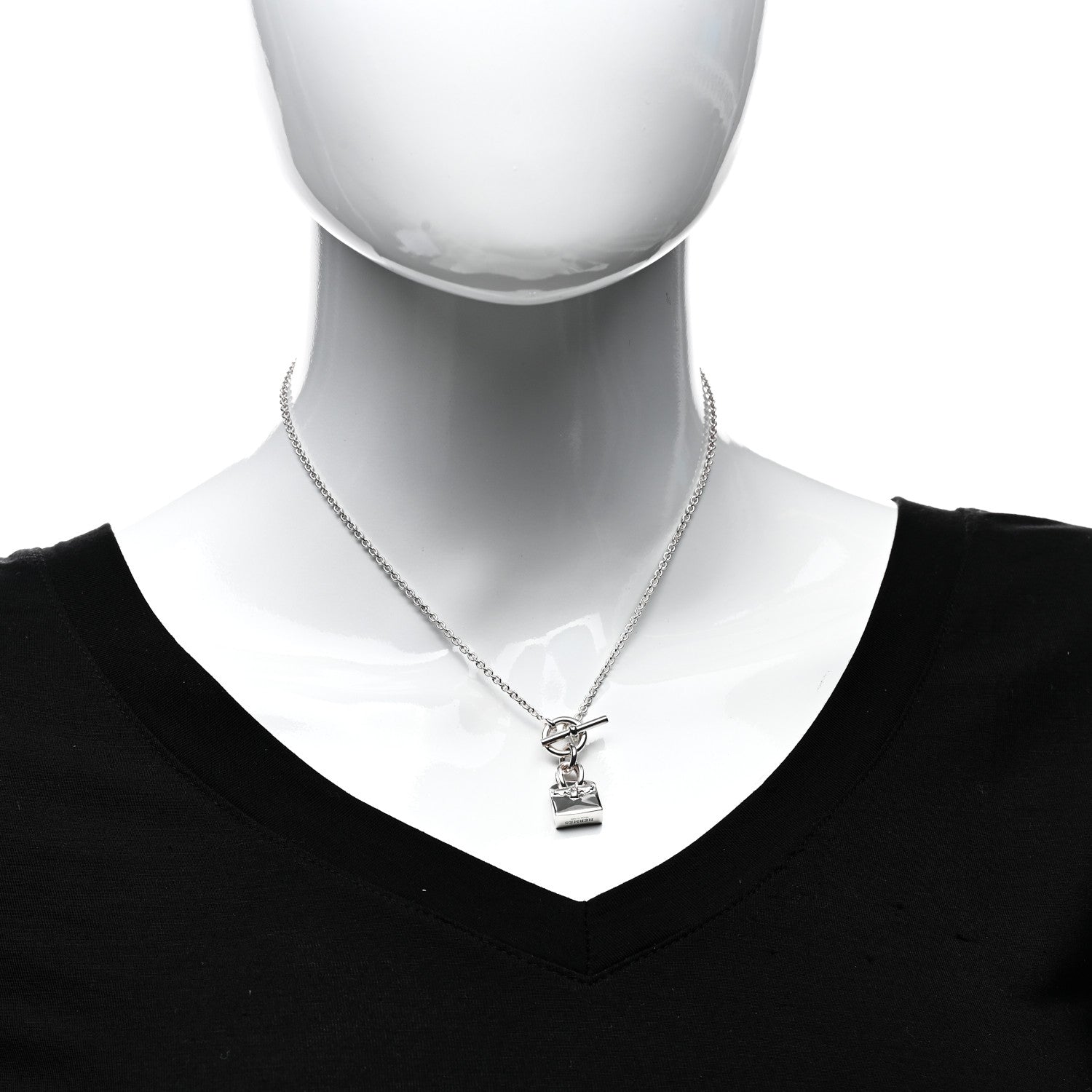 Hermes Sterling Silver Birkin Amulette Pendant Necklace 2 of 5