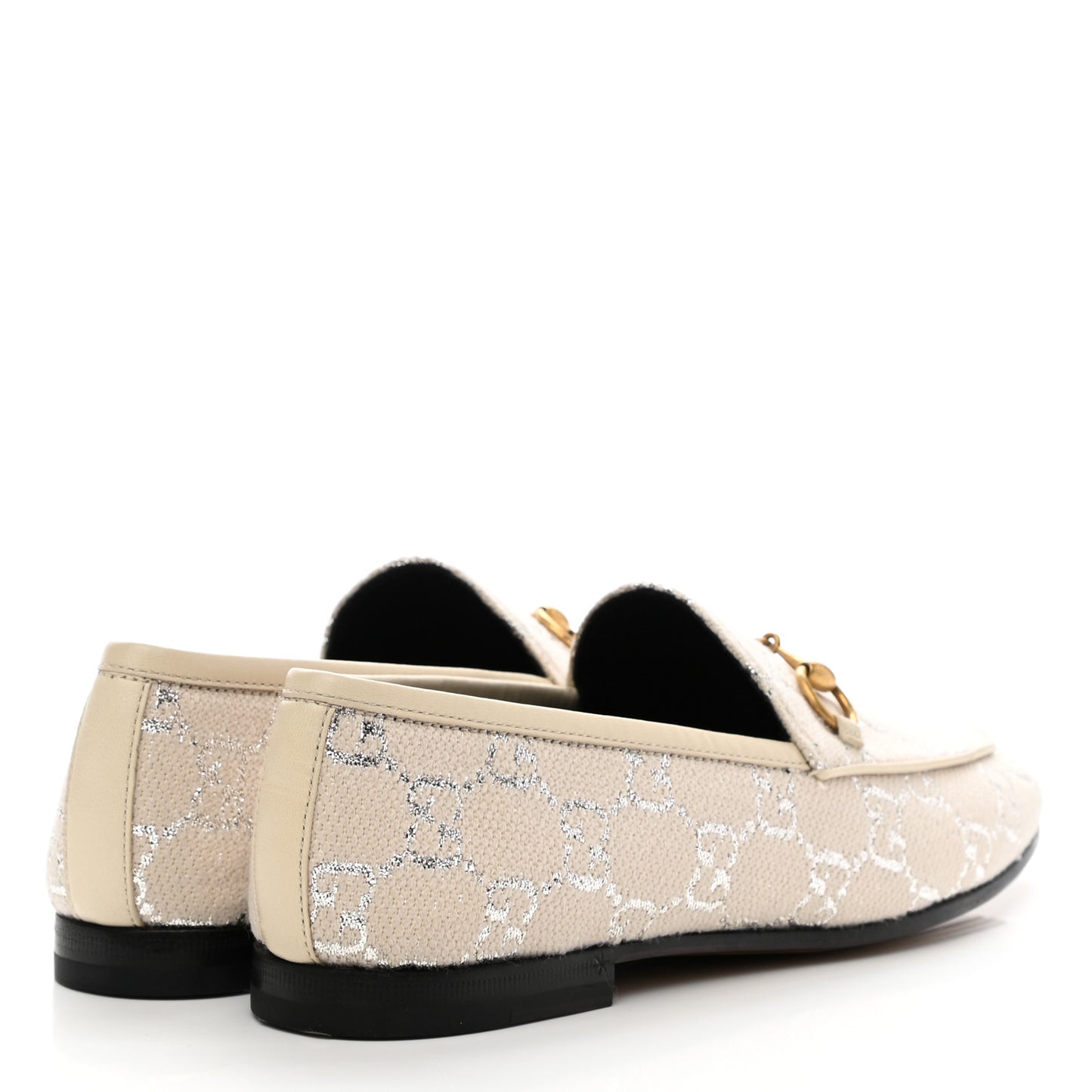 Canvas GG Monogram Horsebit Womens Jordaan Loafers 36 Gardenia Silver