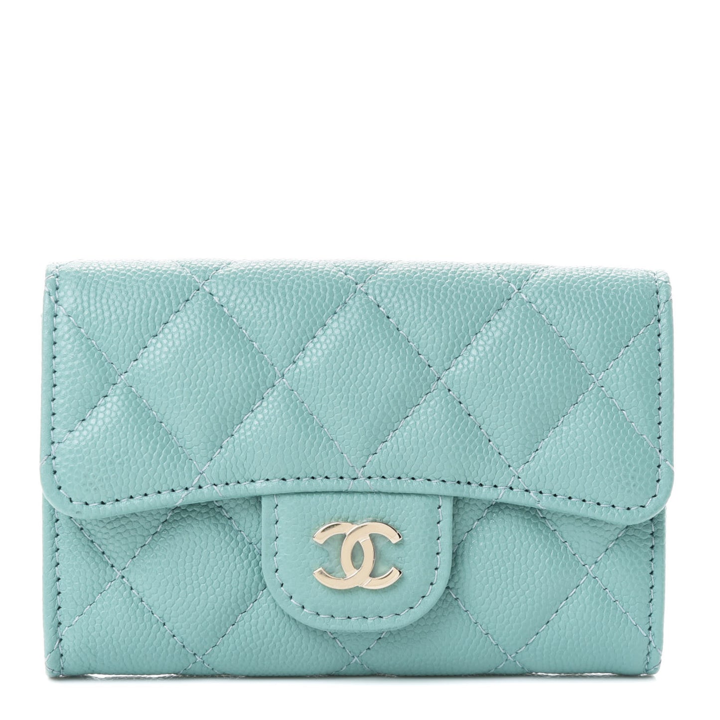 Caviar Quilted Flap Card Holder Wallet Light Blue