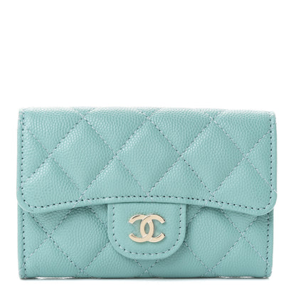 Chanel Caviar Quilted Flap Card Holder Wallet Light Blue 1 of 4