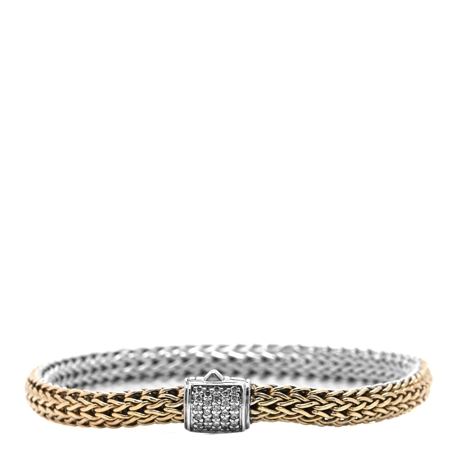 John Hardy Sterling Silver 18K Yellow Gold Diamond 5mm Classic Chain Reversible Bracelet 1 of 5