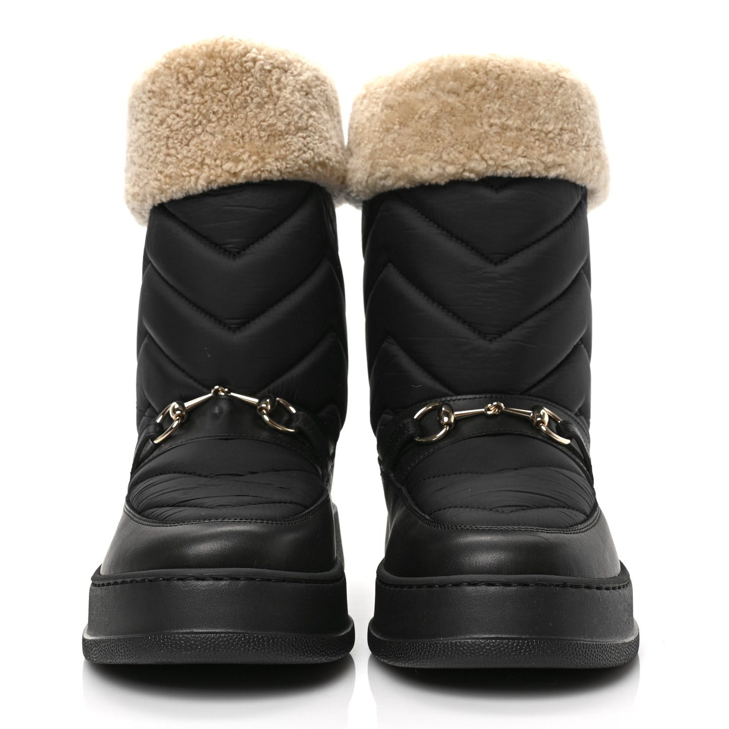 Nylon Quebec Calfskin Wool Chevron Quilted Mens Horsebit Snow Boots 9 Black Butterscotch