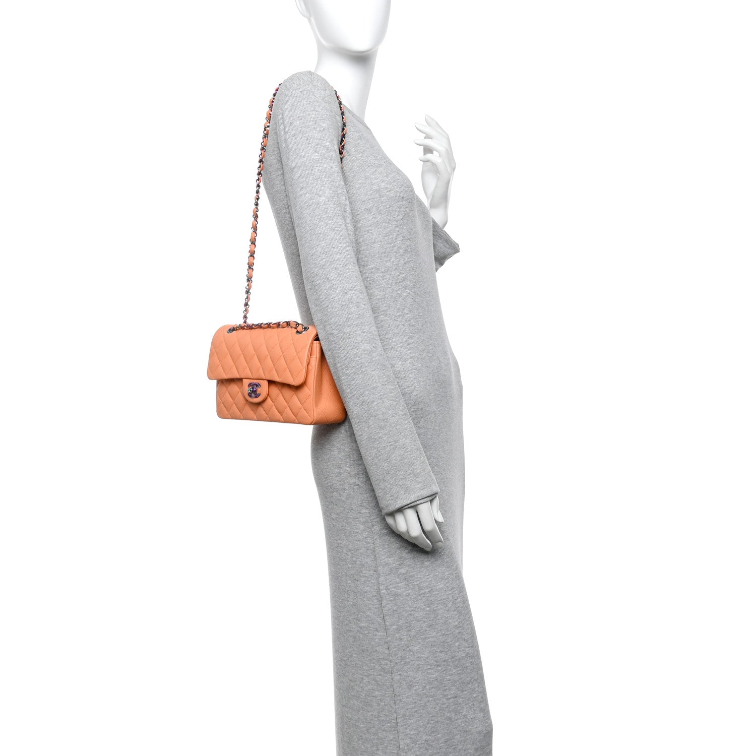 Chanel Caviar Quilted Rainbow CC Small Double Flap Orange 1778745