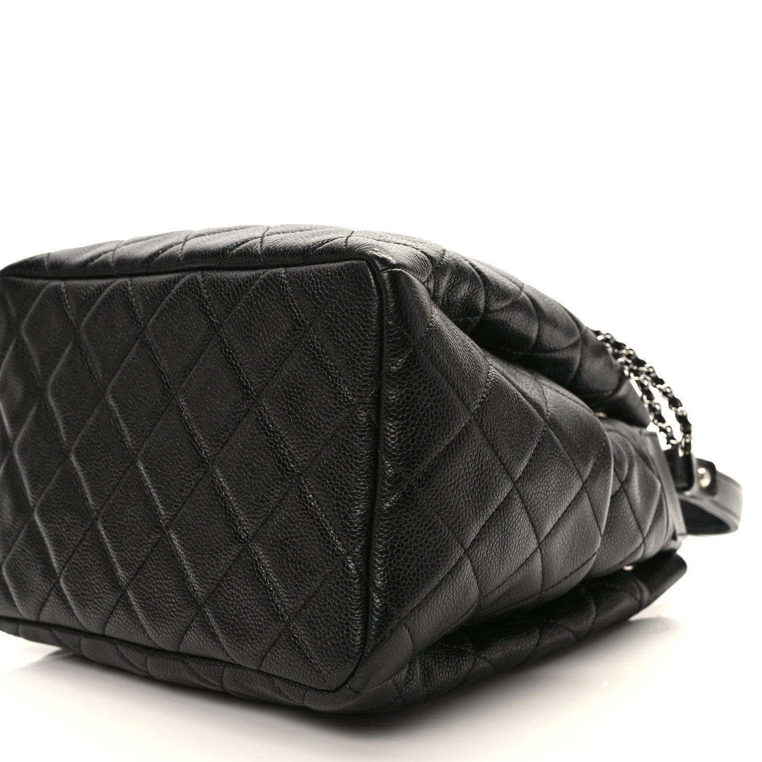 Chanel Caviar Flat Quilted CC Chain Bucket Drawstring Bag Black 8 of 10