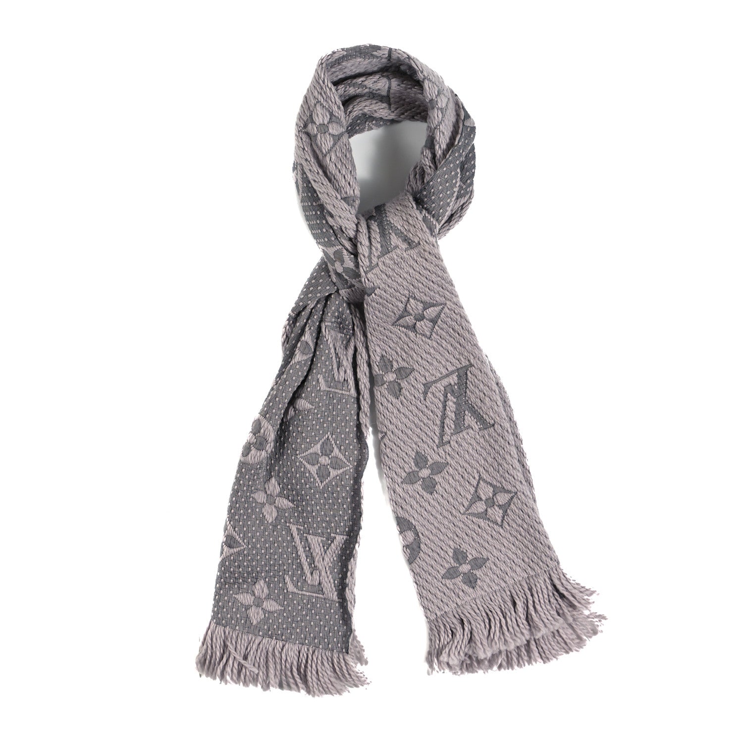 Louis Vuitton Wool Silk Logomania Scarf Pearl Grey 1 of 3