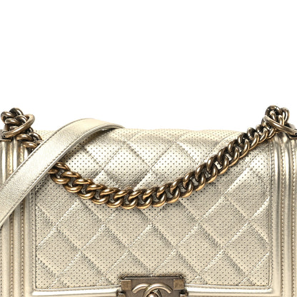 Chanel Metallic Perforated Lambskin Quilted Medium Boy Flap Gold 8 of 11