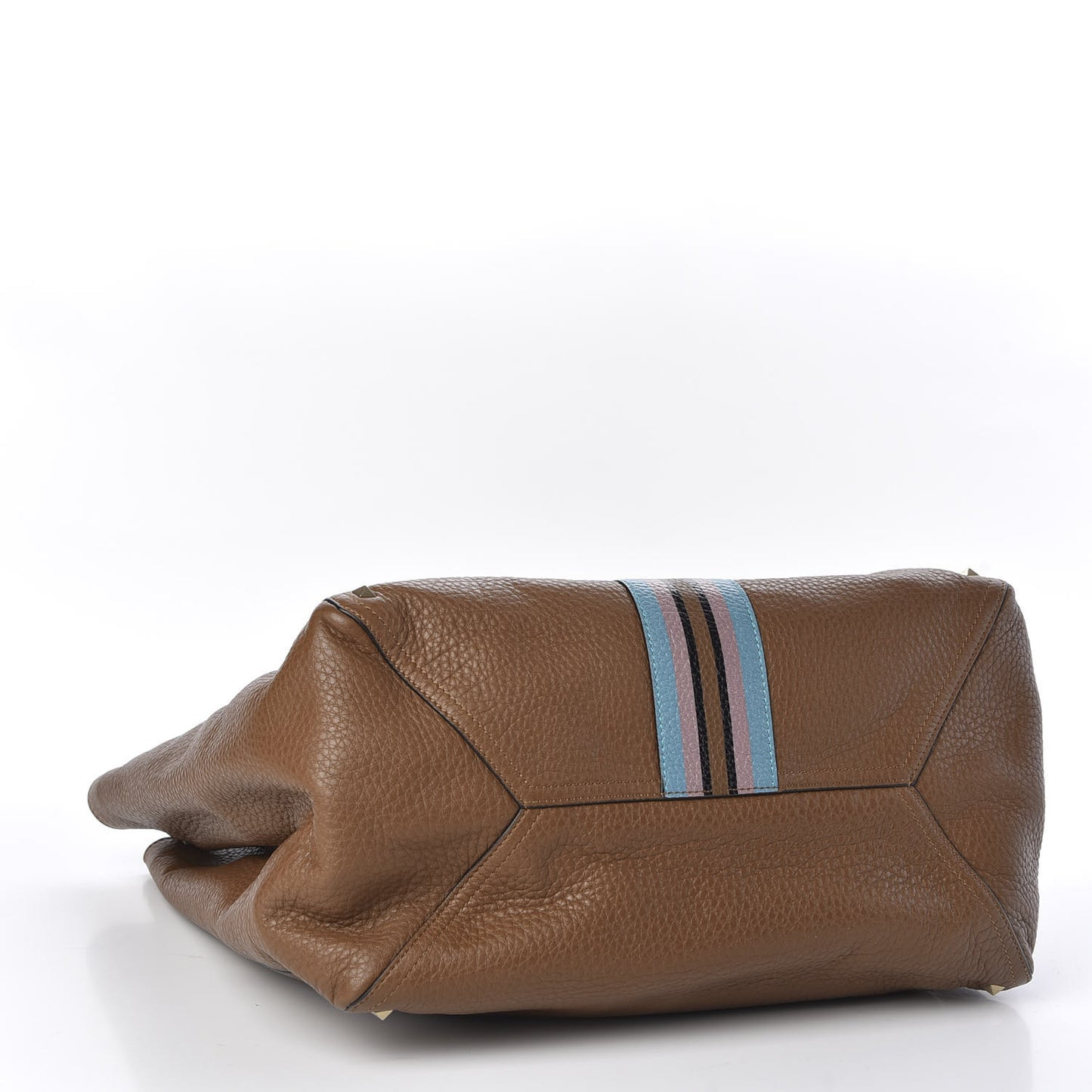 Calfskin Striped Large Rockstud Vertical Tote Brown