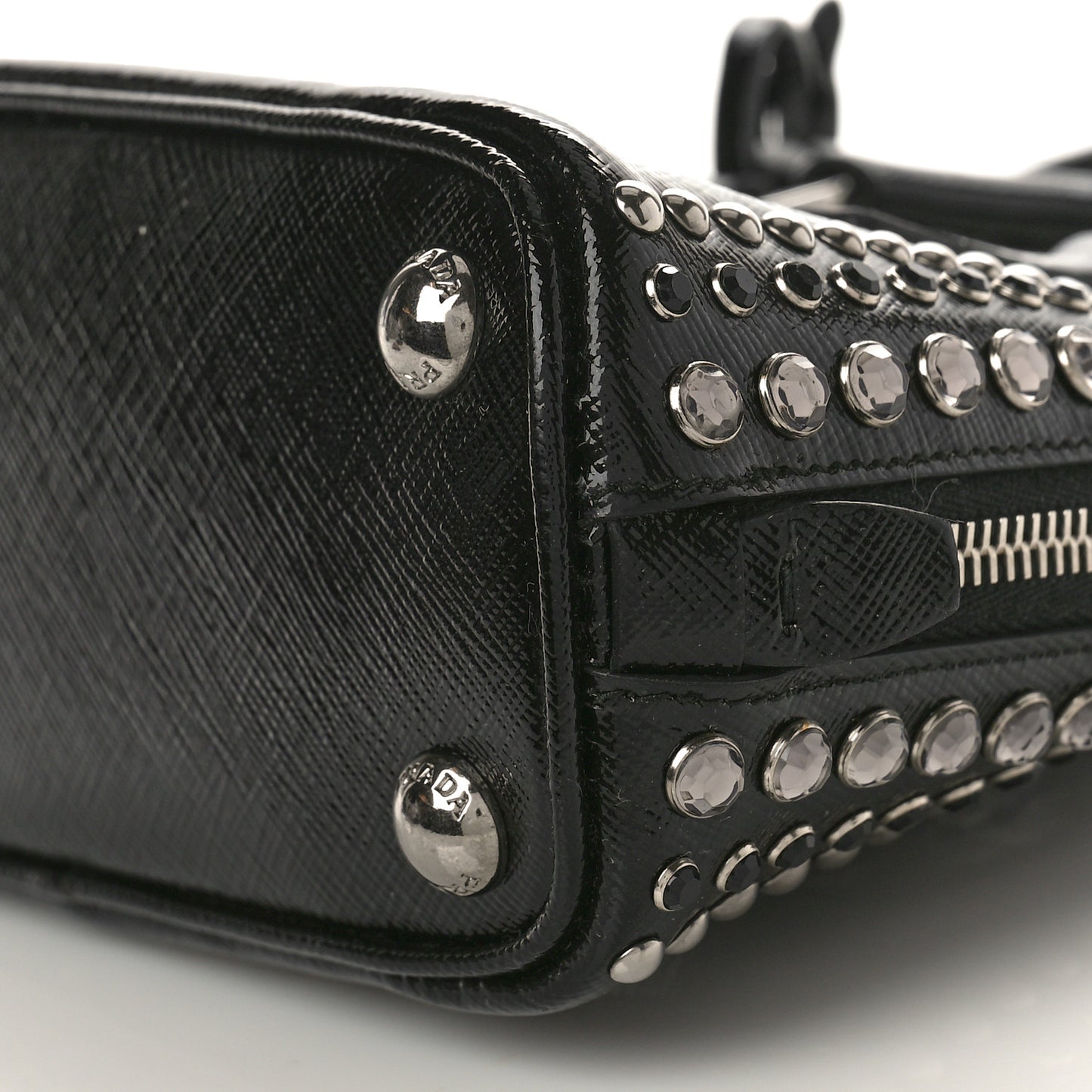 Saffiano Vernice Crystal Studded Mini Promenade Tote Black