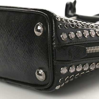 Prada Saffiano Vernice Crystal Studded Mini Promenade Tote Black 8 of 9