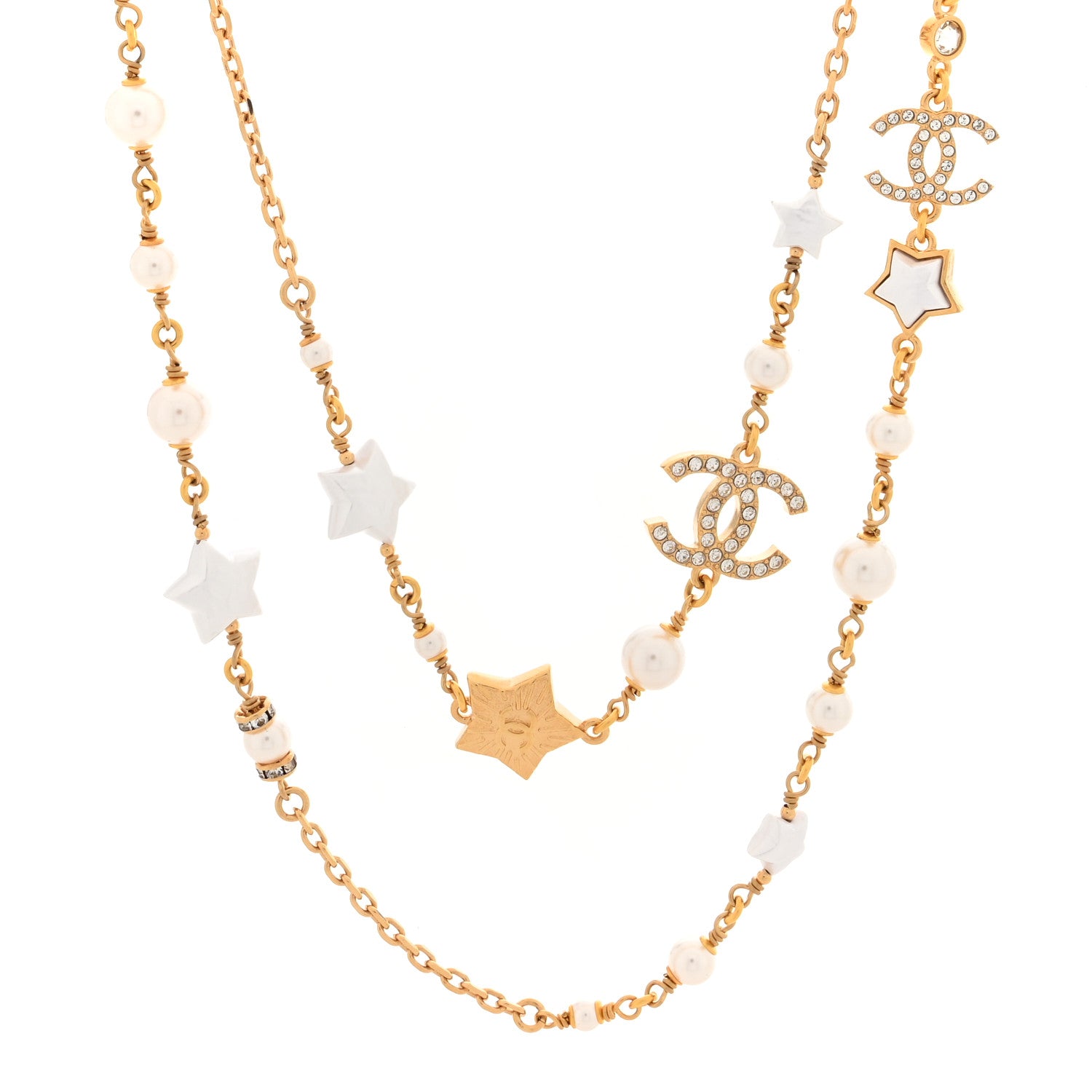 Chanel Metal Crystal Pearl CC Star Gold Pearly White 1 of 4