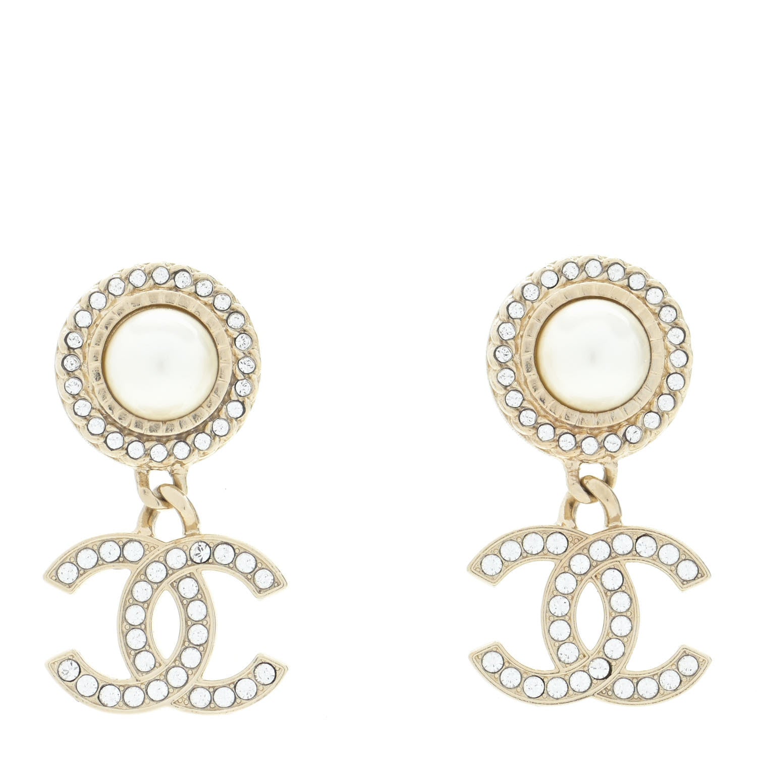 Chanel Crystal Pearl Bow-tiful CC Drop Earrings Gold 1 of 5