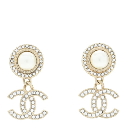 Chanel Crystal Pearl Bow-tiful CC Drop Earrings Gold 1 of 5