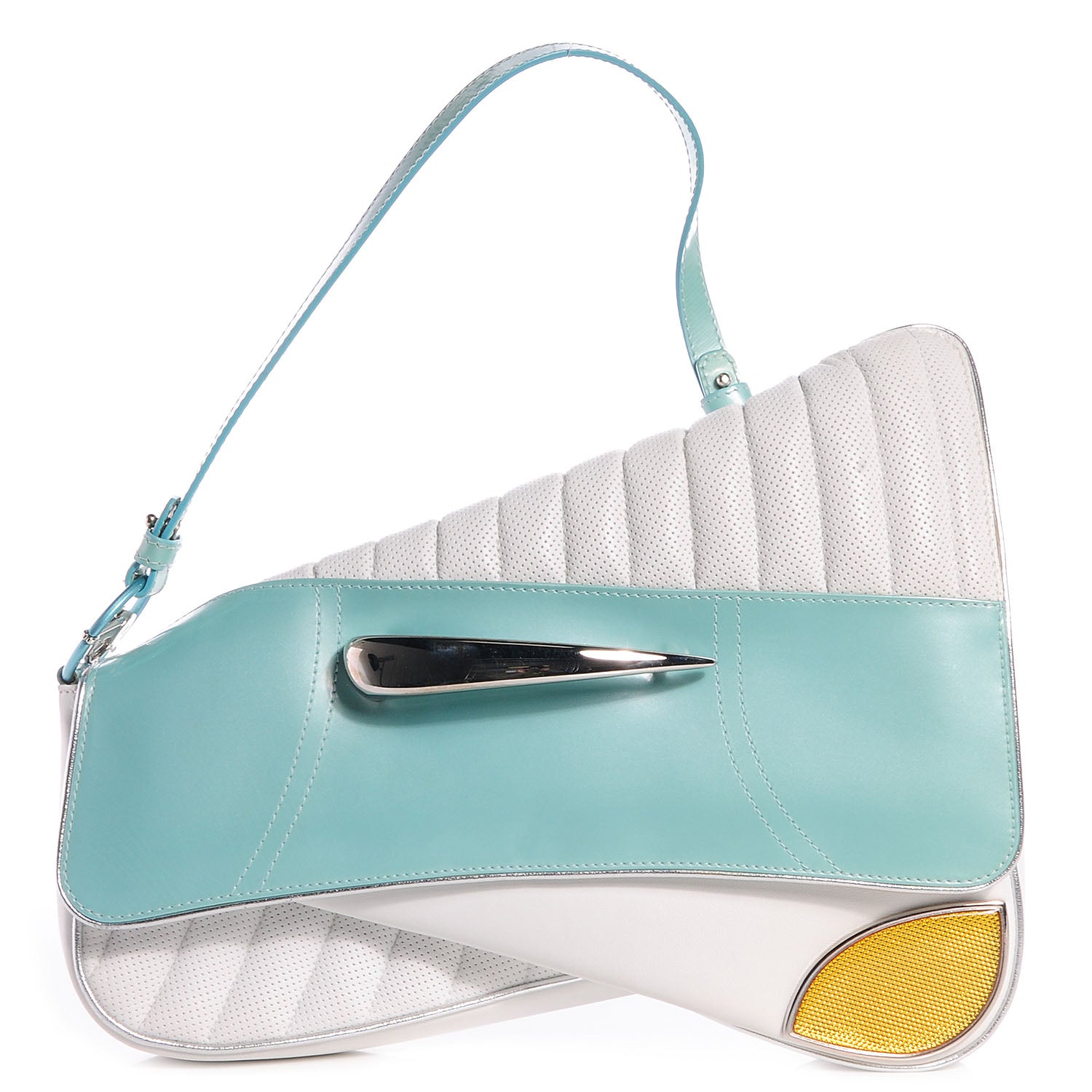 Christian Dior Leather Perforated Trailer Trash Handbag Blue White 1 of 9
