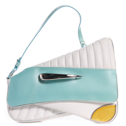 Christian Dior Leather Perforated Trailer Trash Handbag Blue White 1 of 9