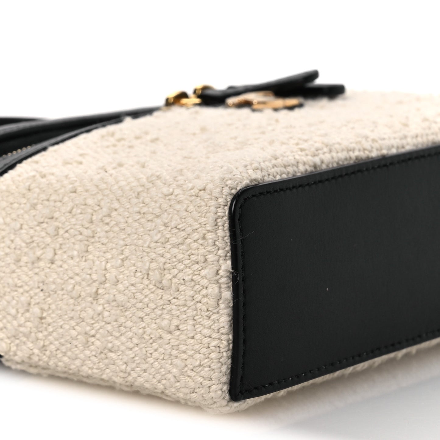 Boucle Calfskin Top Handle Slim Vanity Case With Chain Ecru Black