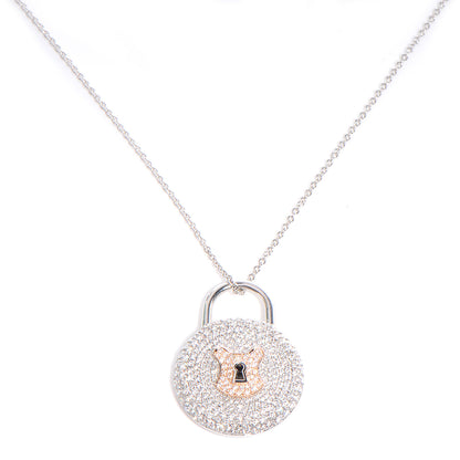Tiffany Platinum 18K Rose Gold Diamond Vintage Lock Pendant Necklace 1 of 6