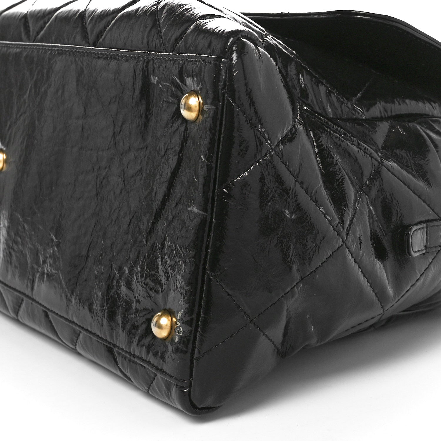 Chanel Shiny Crumpled Calfskin Quilted Maxi Bowling Bag Black 9 of 9