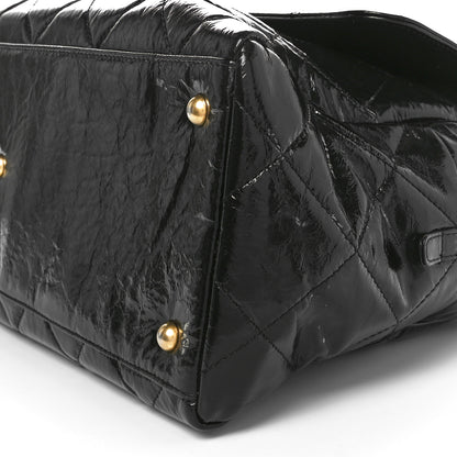 Chanel Shiny Crumpled Calfskin Quilted Maxi Bowling Bag Black 9 of 9