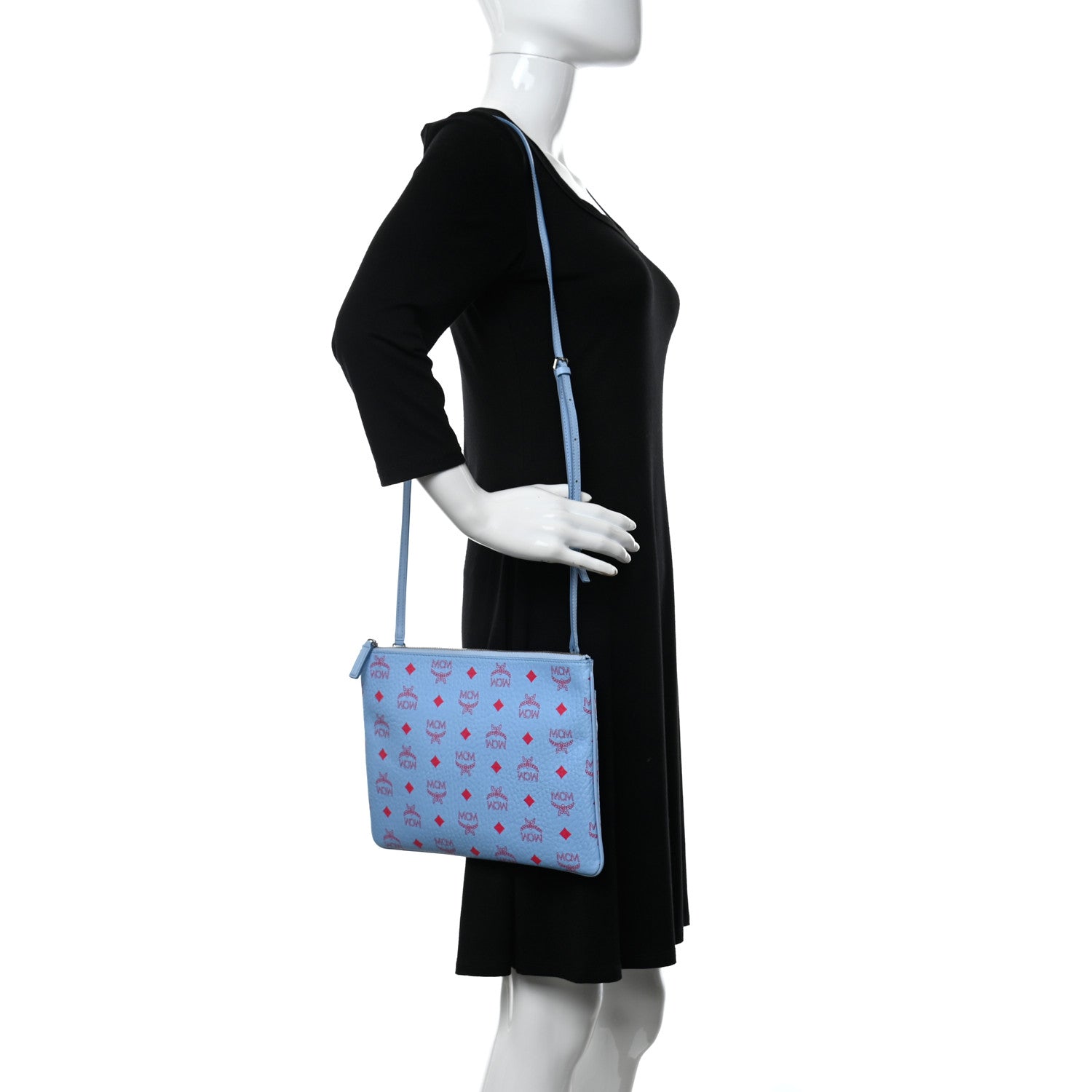 MCM Visetos Original Medium Pouch Light Blue Red 2 of 12