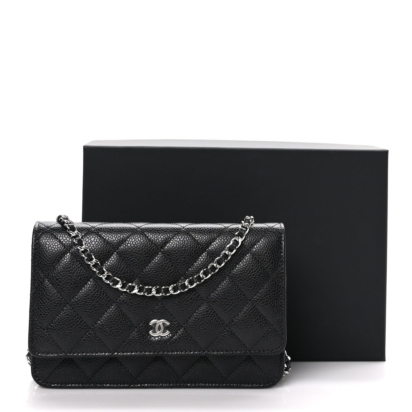 Caviar Quilted Wallet on Chain WOC Black