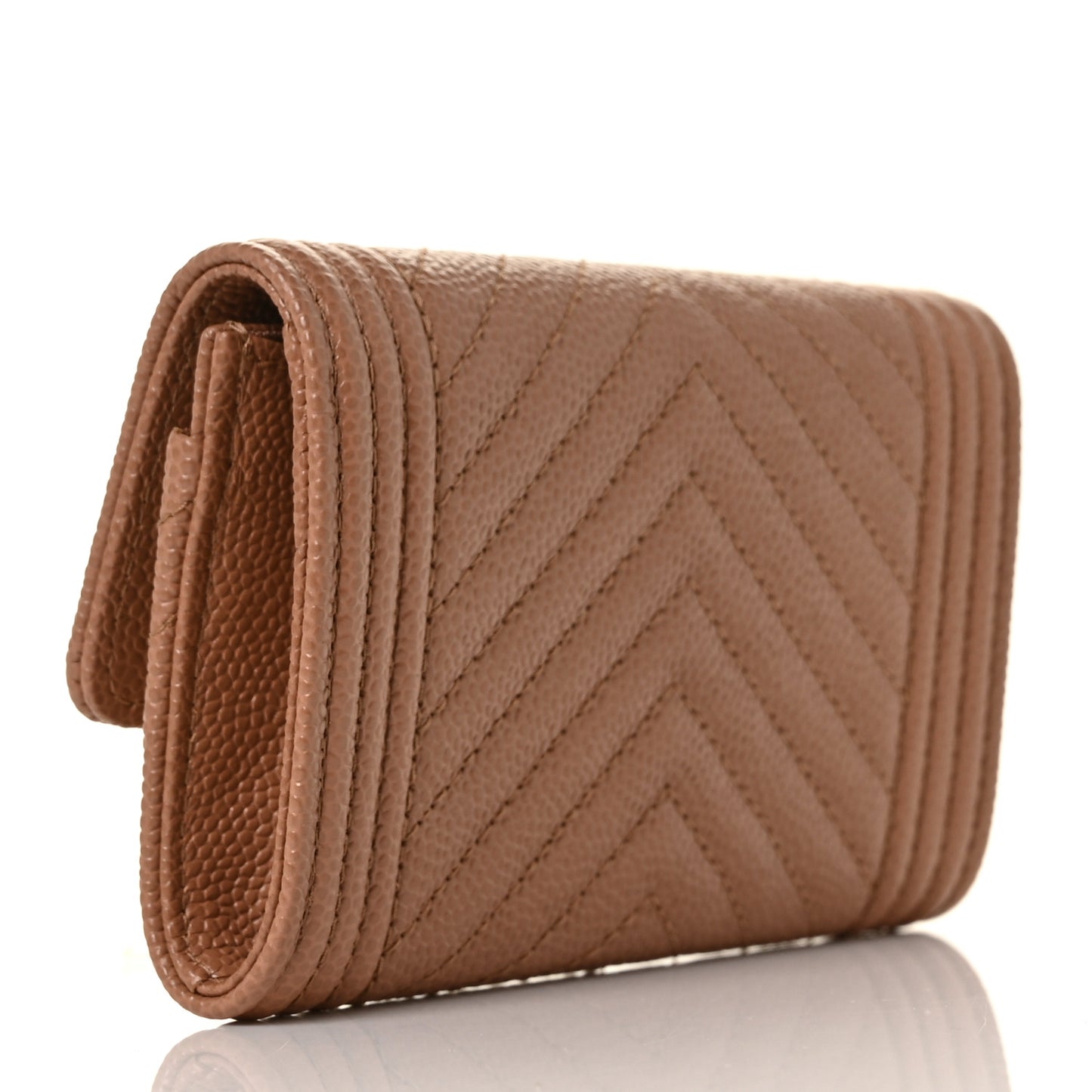 Caviar Chevron Quilted Boy Card Holder Dark Beige