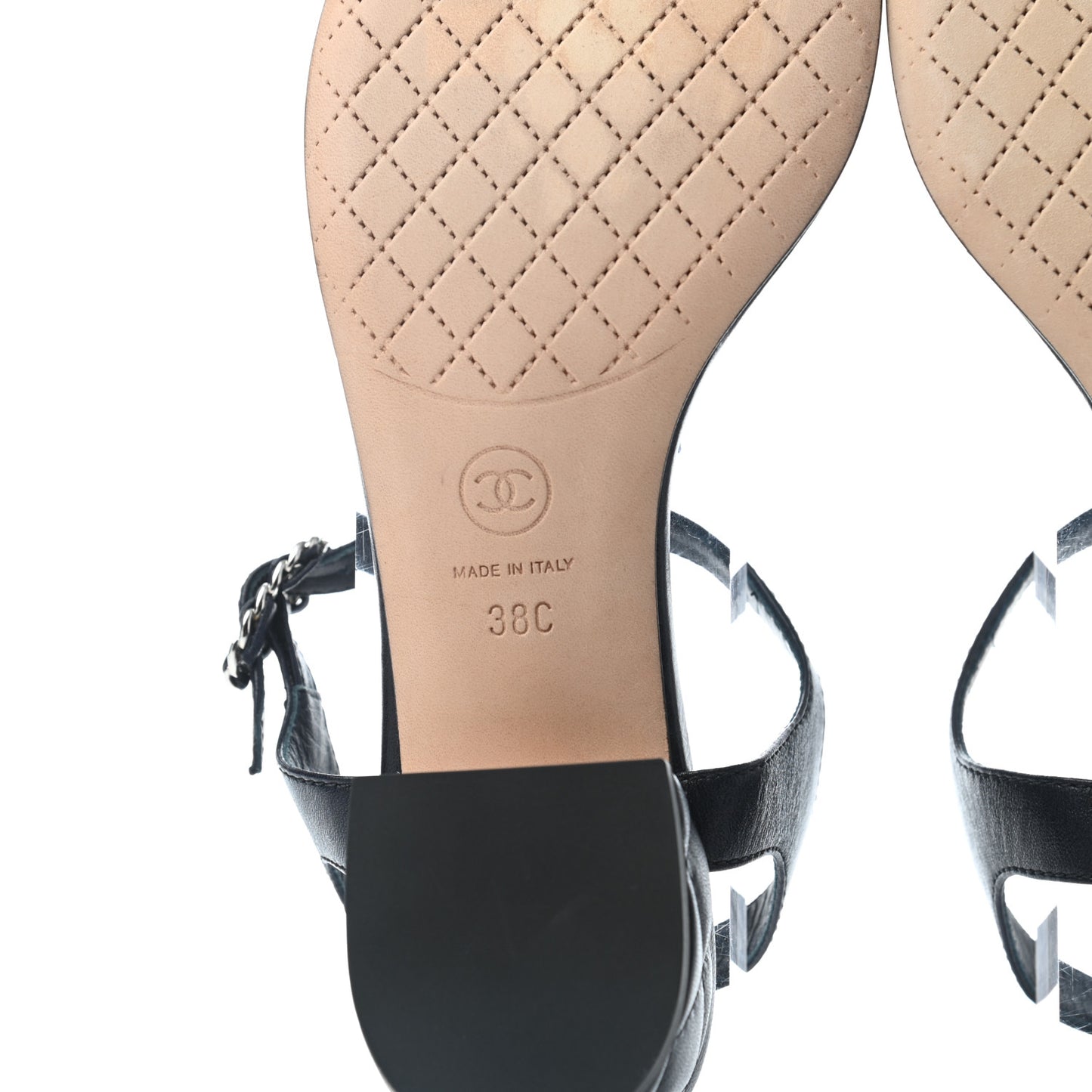 Lambskin Chain CC Logo Thong Sandals 38 Navy